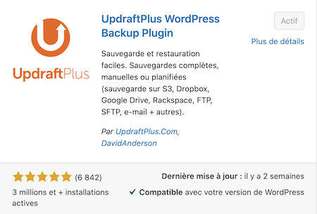 UpDraftPlus - plugin de sauvegarde pour WordPress